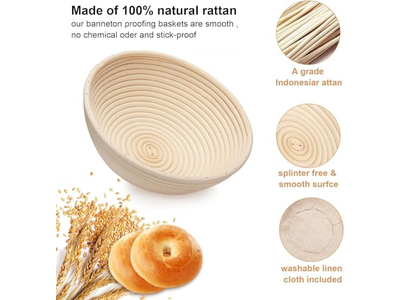 Kit de Panificação de Pão Oval de 1Kg e 9 Polegadas Banneton Personalizado de Tamanho Grande Retangular de Rattan