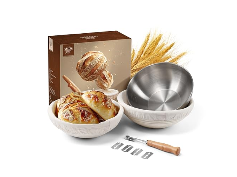 Kit Inicial de Fermentação Natural de Cesta de Fermentação de Pão Banneton Redonda de Rattan