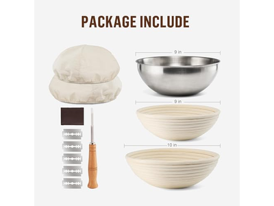 Kit Inicial de Fermentação Natural de Cesta de Fermentação de Pão Banneton Redonda de Rattan