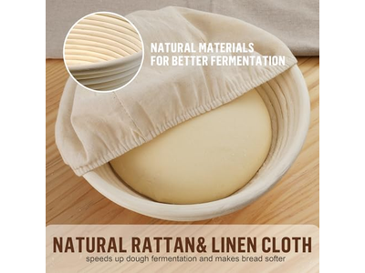 Kit Inicial de Fermentação Natural de Cesta de Fermentação de Pão Banneton Redonda de Rattan
