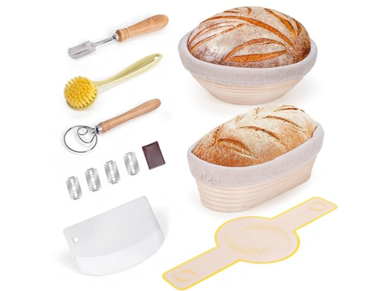 Cesta de Banneton Artesanal de Plástico com Raspador em Várias Formas Cor Natural