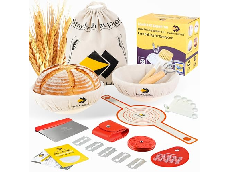 Conjunto de 2 Cestas de Fermentação Redondas e Ovais 3 Peças Banneton de Pão 5 Peças Venda Quente