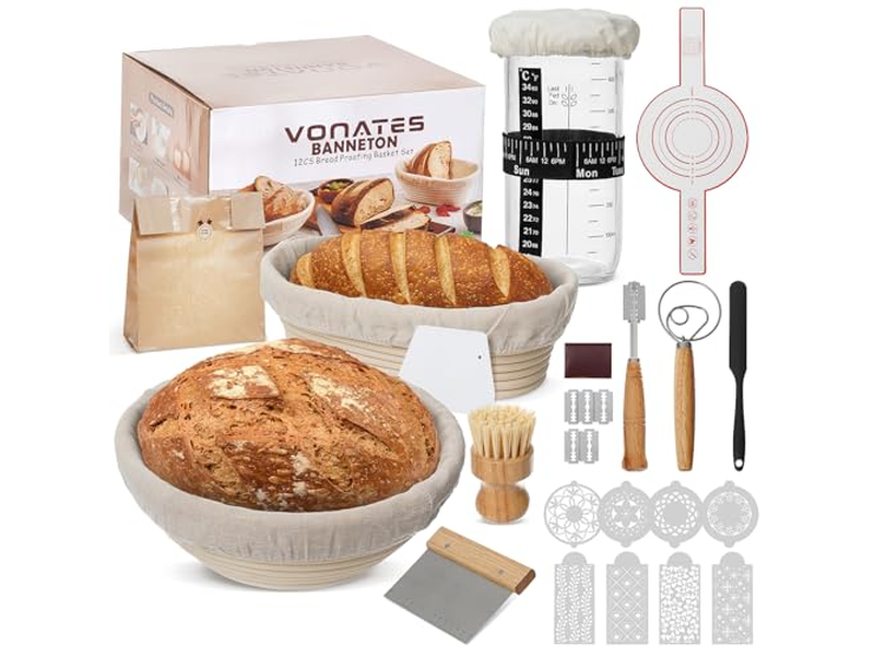 Cesta de Pão de Rattan com Tampa e Forro Ferramenta de Fermentação Natural