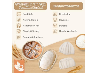 Cesta de Pão de Rattan com Tampa e Forro Ferramenta de Fermentação Natural
