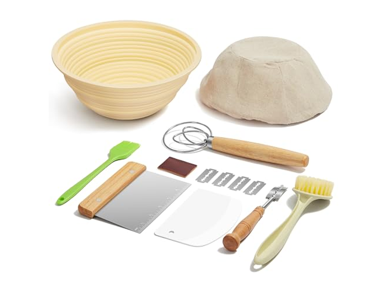 Cesta de Pão Redonda e Retangular Banneton de 10 Polegadas Oval com Forro de Vime 7 Cestas