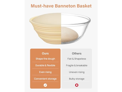 Cesta de Pão Redonda e Retangular Banneton de 10 Polegadas Oval com Forro de Vime 7 Cestas