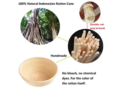 Cesta de Fermentação de Vime Francês Banneton de Rattan do Vietnã para Pão de Fermentação Natural